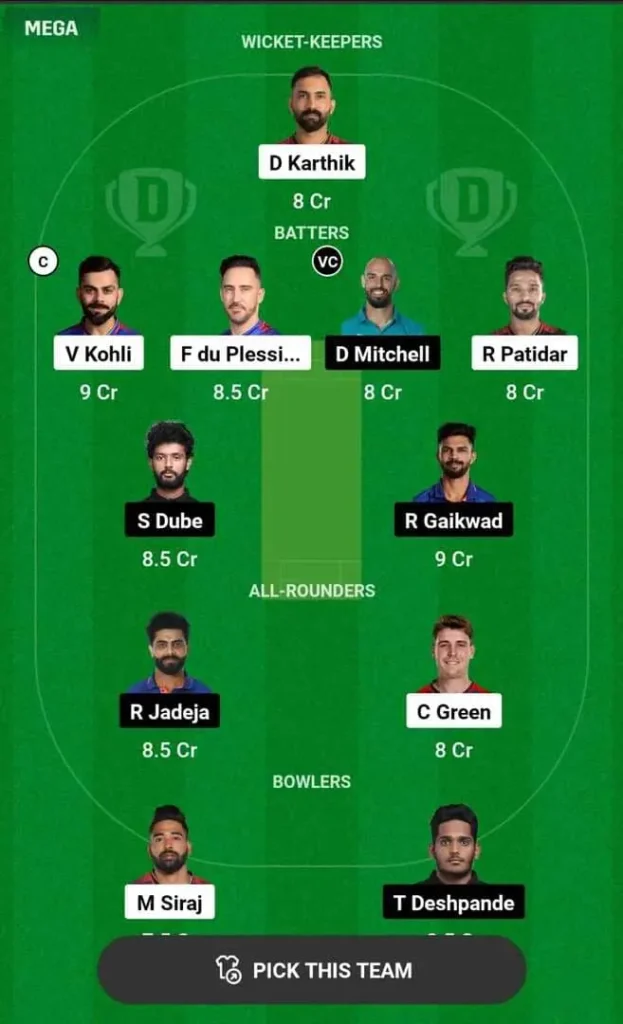 RCB vs CSK dream11 prediction Hindi Team1